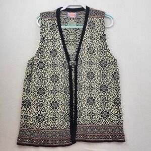 Norwear Icelandic Wool Vest XL Black Cream Fair Isle Nordic Metal Clasp XL